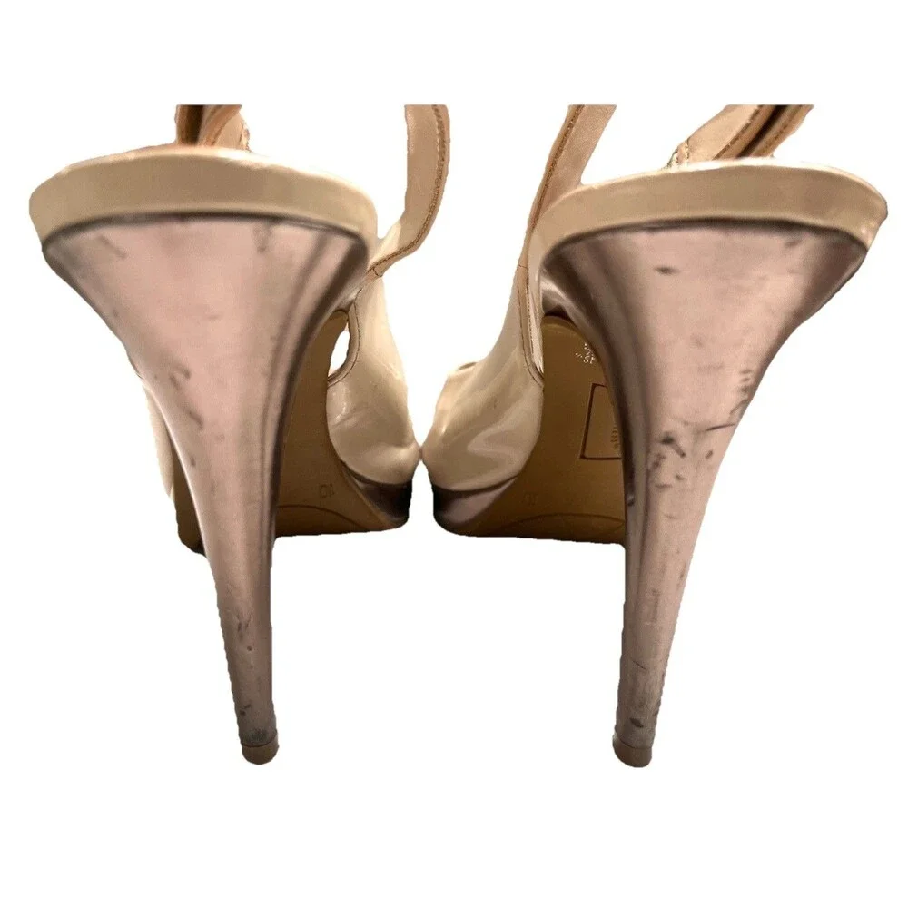 Christian Siriano Peep Toe Stiletto Slingback  Women’s 10 Beige Metallic Bronze